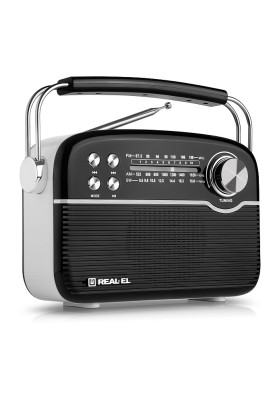 Радіоприймач 1.0 Real-El X-545 Black, 3 Вт, пластиковий корпус, FM/AM/SW, Bluetooth, USB, microSD, акумулятор