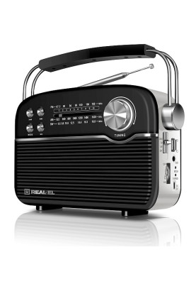 Радіоприймач 1.0 Real-El X-545 Black, 3 Вт, пластиковий корпус, FM/AM/SW, Bluetooth, USB, microSD, акумулятор