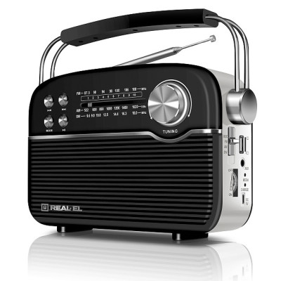 Радіоприймач 1.0 Real-El X-545 Black, 3 Вт, пластиковий корпус, FM/AM/SW, Bluetooth, USB, microSD, акумулятор