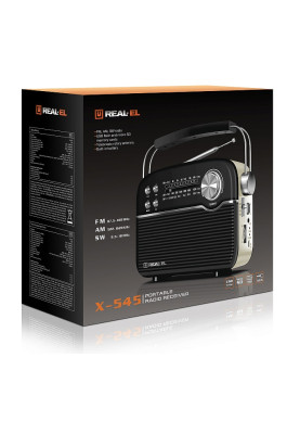 Радіоприймач 1.0 Real-El X-545 Black, 3 Вт, пластиковий корпус, FM/AM/SW, Bluetooth, USB, microSD, акумулятор
