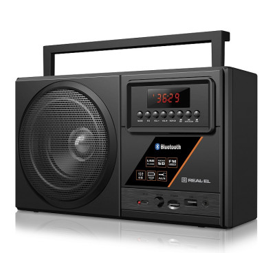 Радіоприймач 1.0 Real-El X-700 Black, 7 Вт, пластиковий корпус, FM/AM/SW, Bluetooth, USB, microSD, акумулятор