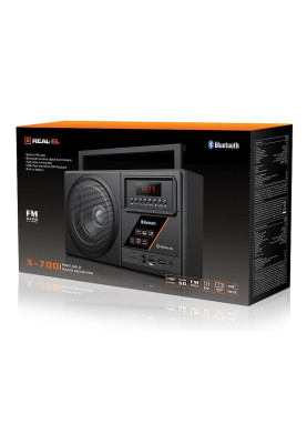 Радіоприймач 1.0 Real-El X-700 Black, 7 Вт, пластиковий корпус, FM/AM/SW, Bluetooth, USB, microSD, акумулятор