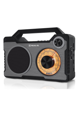 Радіоприймач 1.0 Real-El X-703 Black, 8 Вт, пластиковий корпус, FM/AM/SW, Bluetooth, USB, microSD, акумулятор