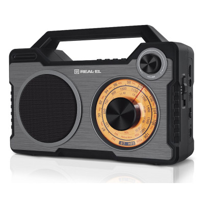 Радіоприймач 1.0 Real-El X-703 Black, 8 Вт, пластиковий корпус, FM/AM/SW, Bluetooth, USB, microSD, акумулятор