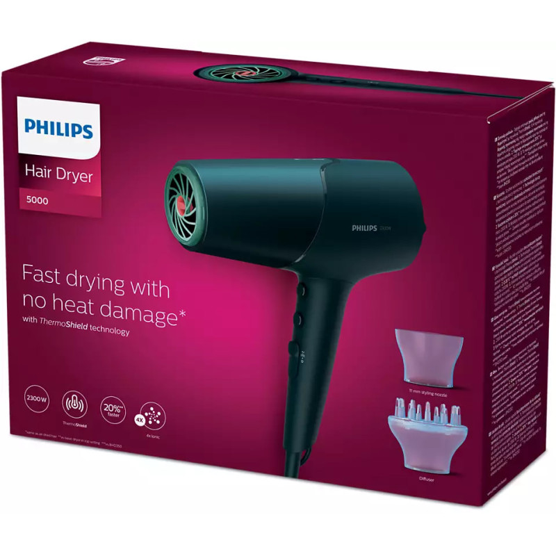 Фен Philips BHD512/00, Black, 2300W, 2 швидкості, 3 температурні режими, подача холодного повітря, іонізація, насадка-концентратор, дифузор, петля для підвішування