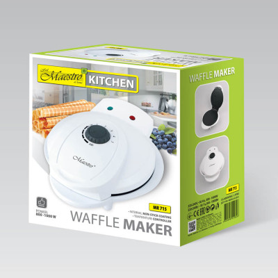 Вафельниця Maestro MR-715, White, 1000W, антипригарне покриття, світловий індикатор роботи, механічне керування