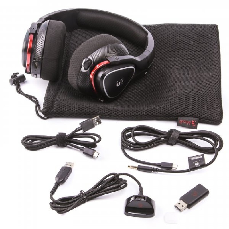 Навушники Bloody MR710 Black, 2.4 ГГц/Bluetooth v5.0, 3.5 мм, RGB підсвічування, мікрофон, літієва батарея ємністю 1200 мАгод