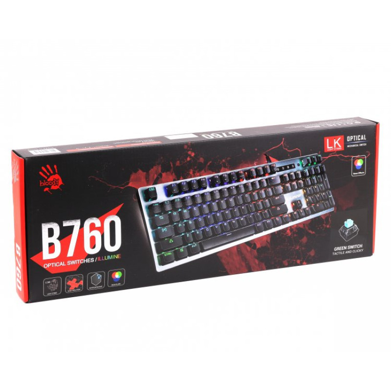 Клавіатура A4Tech Bloody B760, USB Grey ігрова, LK-Green switches, механічна, LED-підсвічування
