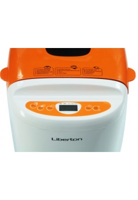 Хлібопіч Liberton LBM-6301 White/Orange 550W, макс.вага випічки 0,7/0.9kg, 11 програм, дисплей, оглядове вікно, підтримка температури, відстрочка старту