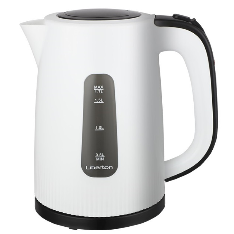 Електрочайник Liberton LEK-6815, White/Black, 2000W, 1.7 л, дисковий, пластик, автовідключення, шкала рівня води, індикатор роботи, фільтр від накипу