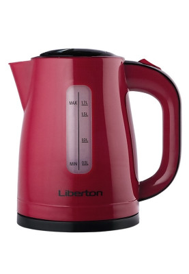 Електрочайник Liberton LEK-6818, Red/Black, 2000W, 1.7л, дисковий, пластик, автовідключення, шкала рівня води p 2-х сторін, індикатор роботи, фільтр від накипу, LED-підсвічування