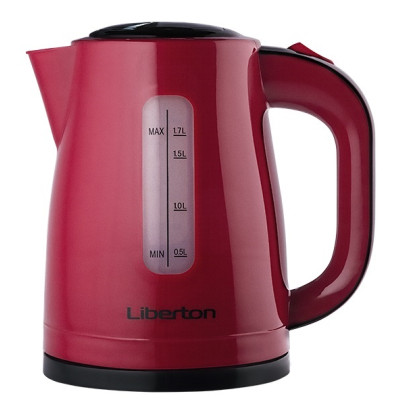 Електрочайник Liberton LEK-6818, Red/Black, 2000W, 1.7л, дисковий, пластик, автовідключення, шкала рівня води p 2-х сторін, індикатор роботи, фільтр від накипу, LED-підсвічування