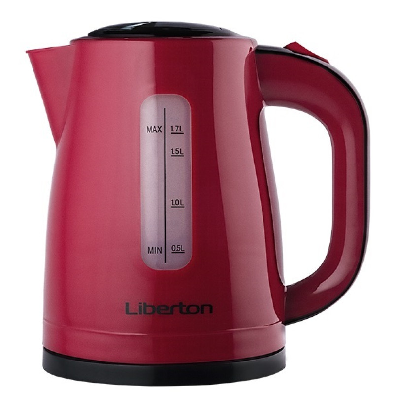 Електрочайник Liberton LEK-6818, Red/Black, 2000W, 1.7л, дисковий, пластик, автовідключення, шкала рівня води p 2-х сторін, індикатор роботи, фільтр від накипу, LED-підсвічування