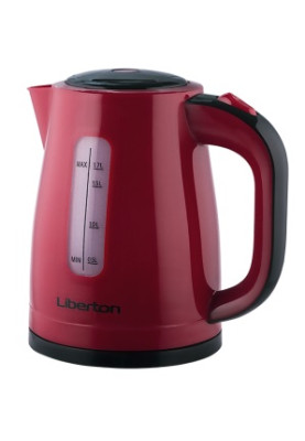 Електрочайник Liberton LEK-6818, Red/Black, 2000W, 1.7л, дисковий, пластик, автовідключення, шкала рівня води p 2-х сторін, індикатор роботи, фільтр від накипу, LED-підсвічування