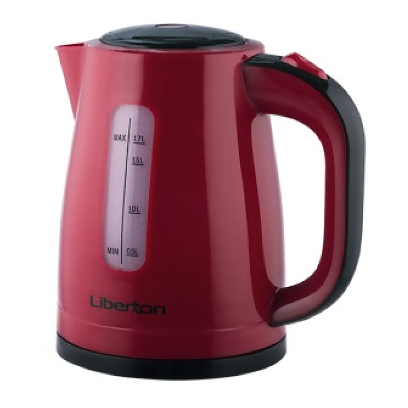 Електрочайник Liberton LEK-6818, Red/Black, 2000W, 1.7л, дисковий, пластик, автовідключення, шкала рівня води p 2-х сторін, індикатор роботи, фільтр від накипу, LED-підсвічування