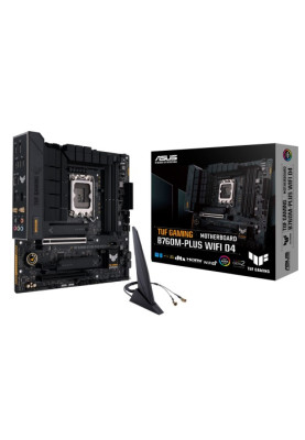 Материнська плата LGA1700, Asus TUF GAMING B760M-PLUS WIFI, B760, 4xDDR5, Int.Video(CPU), 4xSATA3, 2xM.2, 1xPCI-E 16x 5.0, 1xPCI-E 16x 4.0, 1xPCI-E 1x 4.0, Realtek 7.1, Realtek 2.5Gb, WiFi 6, Bluetooth 5.2, 8xUSB3.2/4xUSB2.0, HDMI/DP, MicroATX