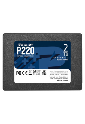Твердотільний накопичувач SSD 2Tb, Patriot P220, SATA3, 2.5", 3D TLC, 550/500 МБ/с (P220S2TB25)