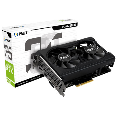 Відеокарта GeForce RTX 3050, Palit, Dual, 8Gb GDDR6, 128-bit, HDMI/3xDP, 1777/14000 MHz, 6-pin (NE63050018P1-1070D)