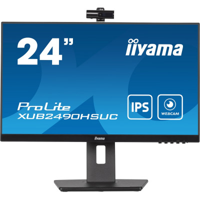 Монітор 23.8" Iiyama ProLite XUB2490HSUC-B5, Black, WLED, IPS, 1920x1080 (16:9), 4 мс, 60 Гц, 250 кд/м², 1000:1, 178°/178°, VGA/HDMI/DP, 2xUSB 2.0, 2x2 Вт, VESA 100x100 мм, вбудована Web камера 2Mp із мікрофоном