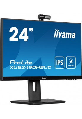 Монітор 23.8" Iiyama ProLite XUB2490HSUC-B5, Black, WLED, IPS, 1920x1080 (16:9), 4 мс, 60 Гц, 250 кд/м², 1000:1, 178°/178°, VGA/HDMI/DP, 2xUSB 2.0, 2x2 Вт, VESA 100x100 мм, вбудована Web камера 2Mp із мікрофоном