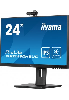 Монітор 23.8" Iiyama ProLite XUB2490HSUC-B5, Black, WLED, IPS, 1920x1080 (16:9), 4 мс, 60 Гц, 250 кд/м², 1000:1, 178°/178°, VGA/HDMI/DP, 2xUSB 2.0, 2x2 Вт, VESA 100x100 мм, вбудована Web камера 2Mp із мікрофоном