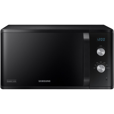 Мікрохвильова піч Samsung MS23K3614AK/UA, Black, 800W, 23л, соло, 6 рівнів потужності, керування механічне, годинник, розморожування, LED дисплей, поворотний стіл 28,8мм
