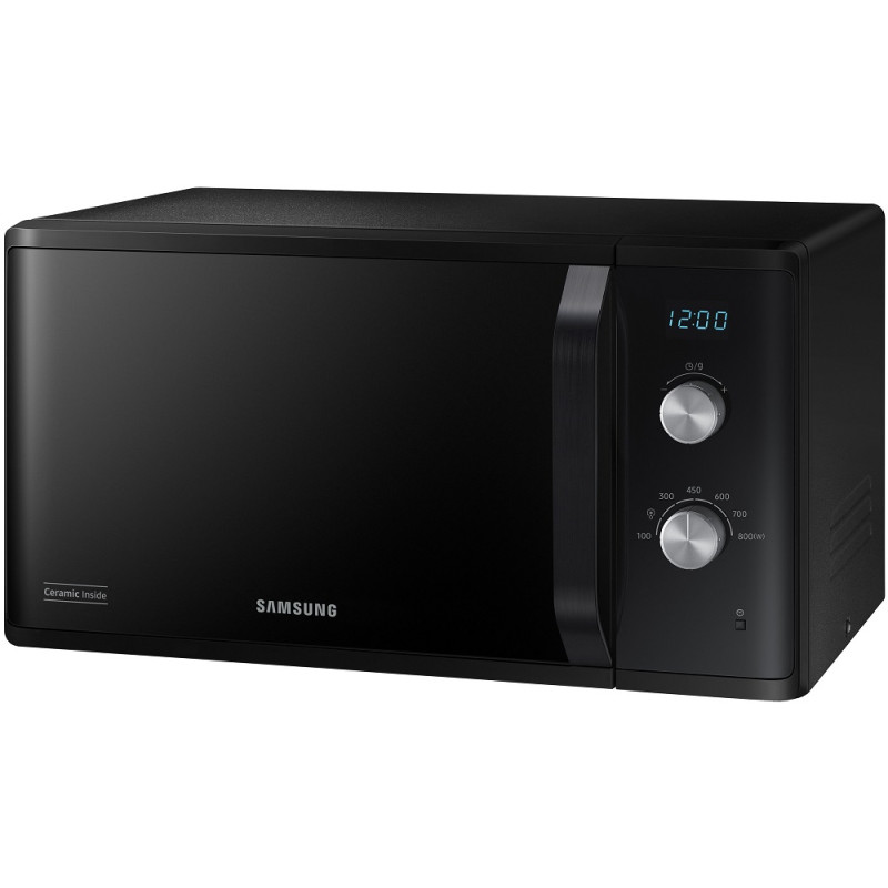 Мікрохвильова піч Samsung MS23K3614AK/UA, Black, 800W, 23л, соло, 6 рівнів потужності, керування механічне, годинник, розморожування, LED дисплей, поворотний стіл 28,8мм