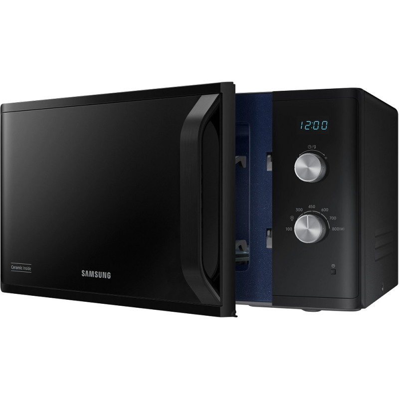 Мікрохвильова піч Samsung MS23K3614AK/UA, Black, 800W, 23л, соло, 6 рівнів потужності, керування механічне, годинник, розморожування, LED дисплей, поворотний стіл 28,8мм