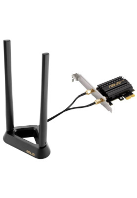 Мережевий адаптер Asus PCE-AXE59BT, PCI-E x1, WiFi 6E (802.11ax), 2.4/5/6 GHz, до 2402 Mb/s, Bluetooth 5.2, зовнішня база з 2-ма антенами
