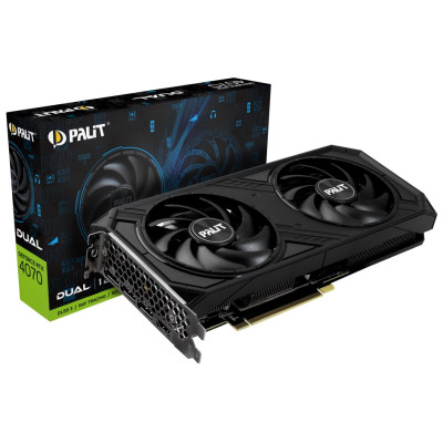 Відеокарта GeForce RTX 4070, Palit, Dual, 12Gb GDDR6X, 192-bit, HDMI/3xDP, 2475/21000 MHz, 8-pin (NED4070019K9-1047D)