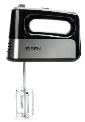 Міксер Eisen EHM-345, Black/Silver, 450W, ручний, 5 швидкостей, режим ТУРБО, вінчики, гаки для замісу тіста, захист від перегріву