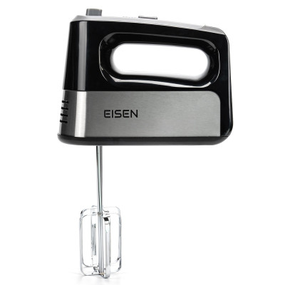 Міксер Eisen EHM-345, Black/Silver, 450W, ручний, 5 швидкостей, режим ТУРБО, винчики, гаки для замісу тесту, захист від перегріву