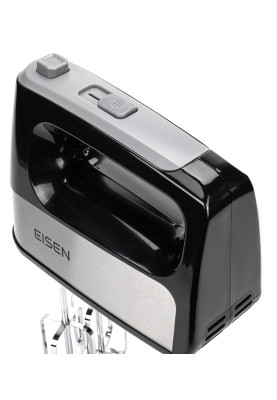 Міксер Eisen EHM-345, Black/Silver, 450W, ручний, 5 швидкостей, режим ТУРБО, вінчики, гаки для замісу тіста, захист від перегріву
