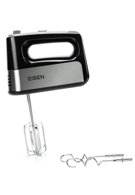 Міксер Eisen EHM-345, Black/Silver, 450W, ручний, 5 швидкостей, режим ТУРБО, вінчики, гаки для замісу тіста, захист від перегріву