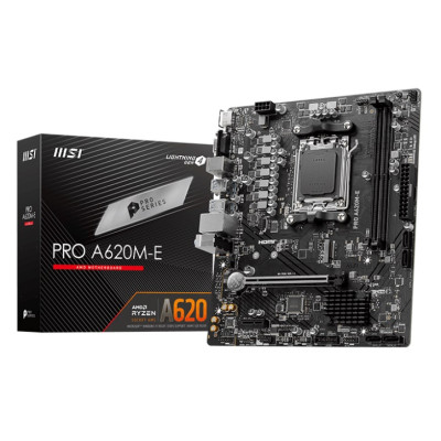 Материнська плата AM5 MSI PRO A620M-E, A620, 2xDDR5, Int.Video (CPU), 4xSATA3, 1xM.2, 1xPCI-E 4.0x16, 1xPCI-E 3.0x1, ALC897, RTL811 VGA/HDMI, MicroATX