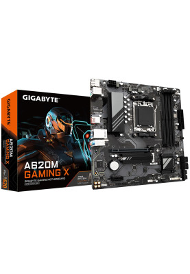 Материнська плата AM5 Gigabyte A620M GAMING X, A620, 4xDDR5, Int.Video (CPU), 4xSATA3, 1xM.2, 1xPCI-E 4.0 x16, 1xPCI-E 3.0 x1, Realtek 7.1, Realtek 1Gb, 6xUSB3.2/4xUSB2.0, HDMI/DP, MicroATX