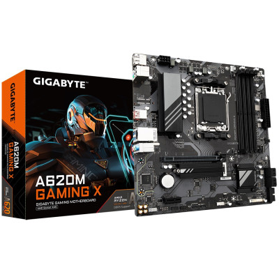 Материнська плата AM5 Gigabyte A620M GAMING X, A620, 4xDDR5, Int.Video (CPU), 4xSATA3, 1xM.2, 1xPCI-E 4.0 x16, 1xPCI-E 3.0 x1, Realtek 7.1, Realtek 1Gb, 6xUSB3.2/4xUSB2.0, HDMI/DP, MicroATX