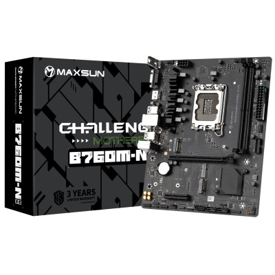 Мат.плата LGA1700, Maxsun Challenger B760M-N D5, B760, 2xDDR5, Int.Video(CPU), 3xSATA3, 1xPCI-E 16x 4.0, 1xPCI-E 4x 3.0, 2xM.2 4.0, 1*M.2 (WiFi), I219V, 4xUSB3.2/2xUSB2.0, VGA/HDMI, MicroATX (MS-Challenger B760M-N D5)