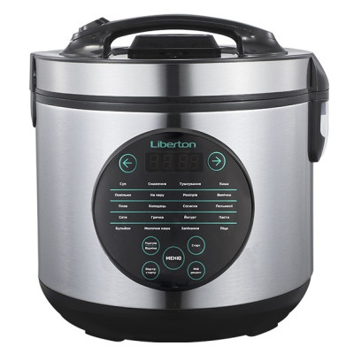Мультиварка Liberton LMC-3102, Black/Steel, 900W, 5л, керування електронне, 21 програма, підтримка температури, таймер, тефлонове антипригарне покриття чаші, годинник, LED-дисплей
