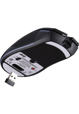 Миша бездротова 2E MG350 GAMING, Black, 2.4GHz, оптична (сенсор PixArt 3325), 200 - 10000 dpi, RGB підсвічування, 7 програмованих кнопок, до 10 м, акумулятор 600 mAh, перемикачі Kailh 20M + Huano 3M (2E-MG350UB-WL)