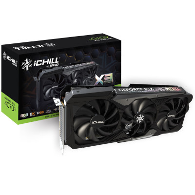Відеокарта GeForce RTX 4070 Ti, Inno3D, iCHILL X3, 12Gb GDDR6X, 192-bit, HDMI/3xDP, 2670/21000 MHz, 16-pin (C407T3-126XX-186148H)