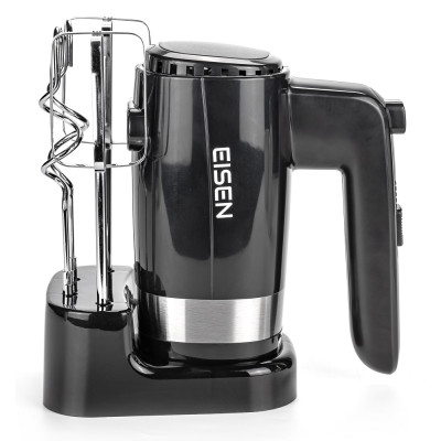 Міксер Eisen EHM-50, Black/Silver, 500W, ручний, 5 швидкостей, вінчики, гаки для замісу тіста, підставка для насадок, захист від перегріву