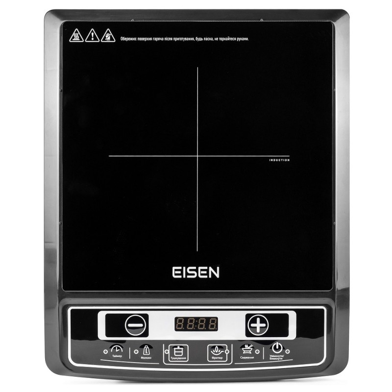 Настільна плита Eisen EIP-225, Black, 2000W, індукційна, 1 зона нагріву 17см, 8 рівнів температури, 4 режими приготування, керування кнопкове, розпізнавання розміру посуду, автовідключення