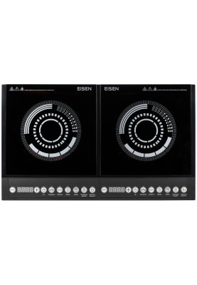 Настільна плита Eisen EIP-228D, Black, 2х2000W, індукційна, 2 зони нагріву, 8 рівнів температури, 4 режими приготування, керування кнопкове, розпізнавання розміру посуду, автовідключення