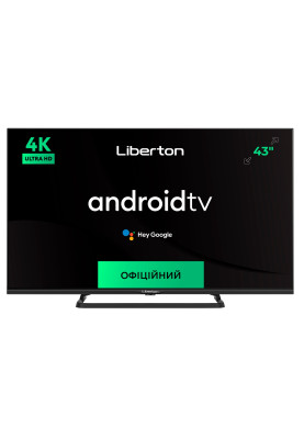 Телевізор 43" Liberton LTV-43U01AT  UltraHD 3840x2160 60Hz, Smart TV, DVB-T2, HDMI, USB, VESA 200x200