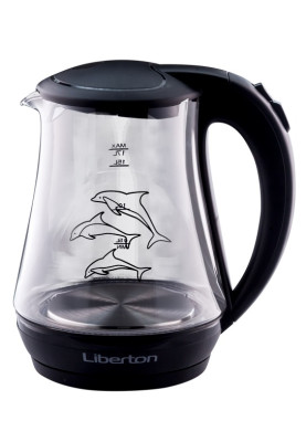 Електрочайник Liberton LEK-6821 Black, 2000W, 1.7л, скло+пластик, дисковий, індикатор рівня води, захист від перегріву, відключення за відсутності води, LED-індикатор включення