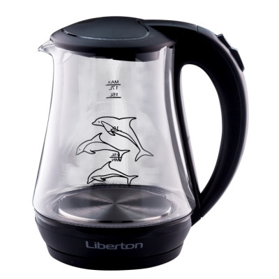 Електрочайник Liberton LEK-6821 Black, 2000W, 1.7л, скло+пластик, дисковий, індикатор рівня води, захист від перегріву, відключення за відсутності води, LED-індикатор включення