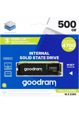 Твердотільний накопичувач M.2 500Gb, Goodram PX600, PCI-E 4.0 x4, 3D TLC, 4700/1700 MB/s (SSDPR-PX600-500-80)
