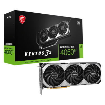 Відеокарта GeForce RTX 4060 Ti, MSI, VENTUS 3X OC, 8Gb GDDR6, 128-bit, HDMI/3xDP, 2580/18000 MHz, 8-pin (RTX 4060 Ti VENTUS 3X 8G OC)