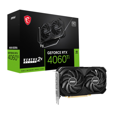 Відеокарта GeForce RTX 4060 Ti, MSI, VENTUS 2X BLACK OC, 8Gb GDDR6, 128-bit, HDMI/3xDP, 2580/18000 MHz, 8-pin (RTX 4060 Ti VENTUS 2X BLACK 8G OC)